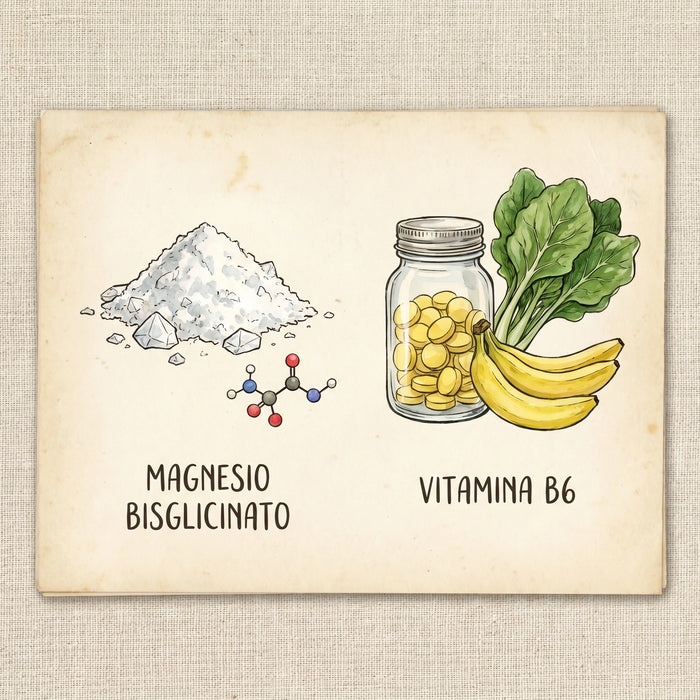 Frasco de MenoMag sobre una superficie limpia con cápsulas, luz natural suave